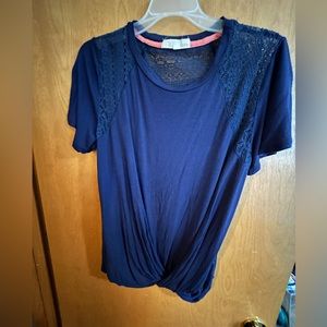 Mudd lace yoke twist front top